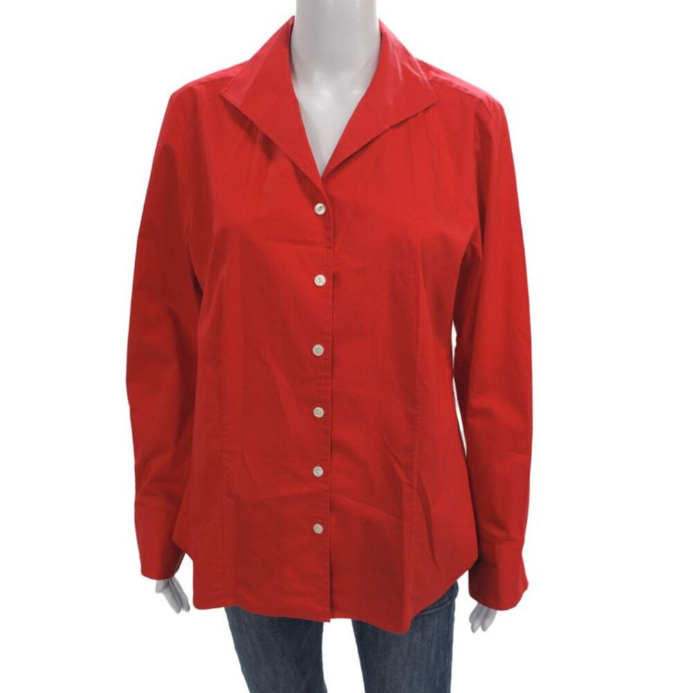 Hinson Wu Women Red Basic Button-Up Collared Long Sleeve Size M